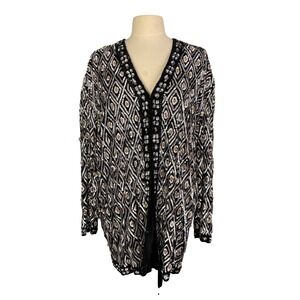 GUNIT Embellished Beaded Sequin Jacket Kimono Black Geometric Long Blazer, 3X